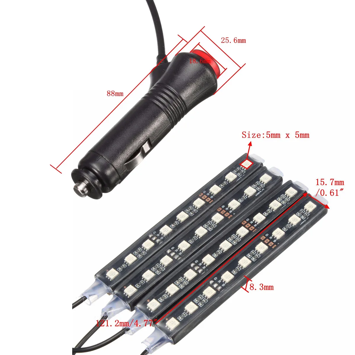 

4 In 1 36 LED Car Atmosphere Lights Interior Strip Lamp Cigarette Lighter Plug