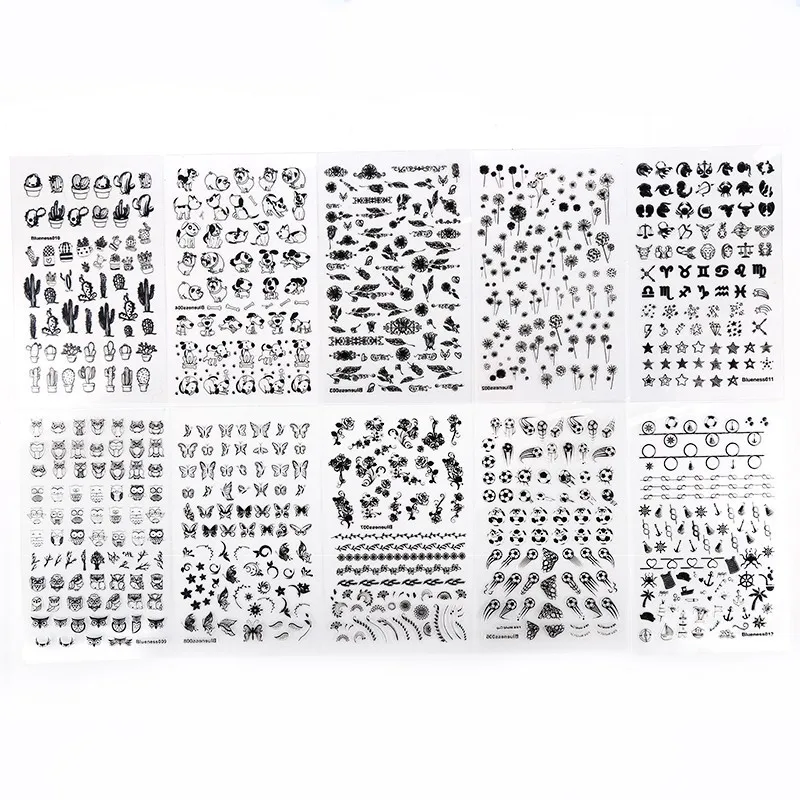 Blueness 12 шт./лот 3D смешанный узор наклейки для дизайна ногтей аксессуары DIY
