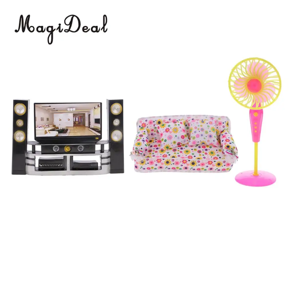 

1/6 весы кукольный домик миниатюра ТВ + длинный диван + набор болельщика Гостиная украшения мебели для куклы; Аксессуары для корректировки фи...