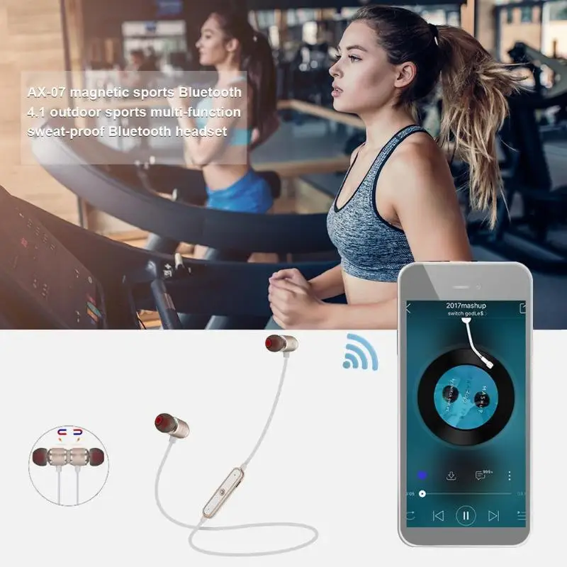Магнитные беспроводные Bluetooth-наушники AX-07 гарнитура спортивные наушники с