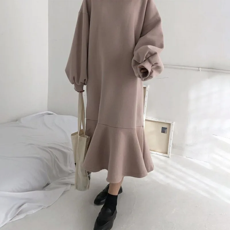 TWOTWINSTYLE Корейская толстовка платье Женский фонарь с длинным рукавом негабаритных