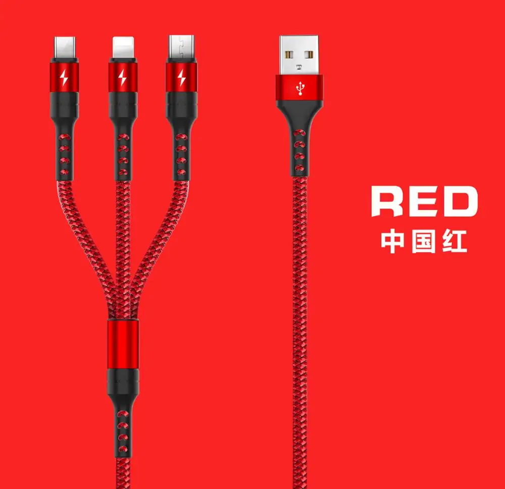 3 в 1 кабель для передачи данных мобильного телефона Type C Micro iPhone iPad Samsung зарядный
