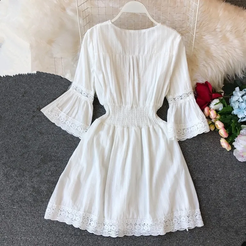 Летнее платье с цветочным узором в Корейском стиле Vestidos Mujer v-образный вырез