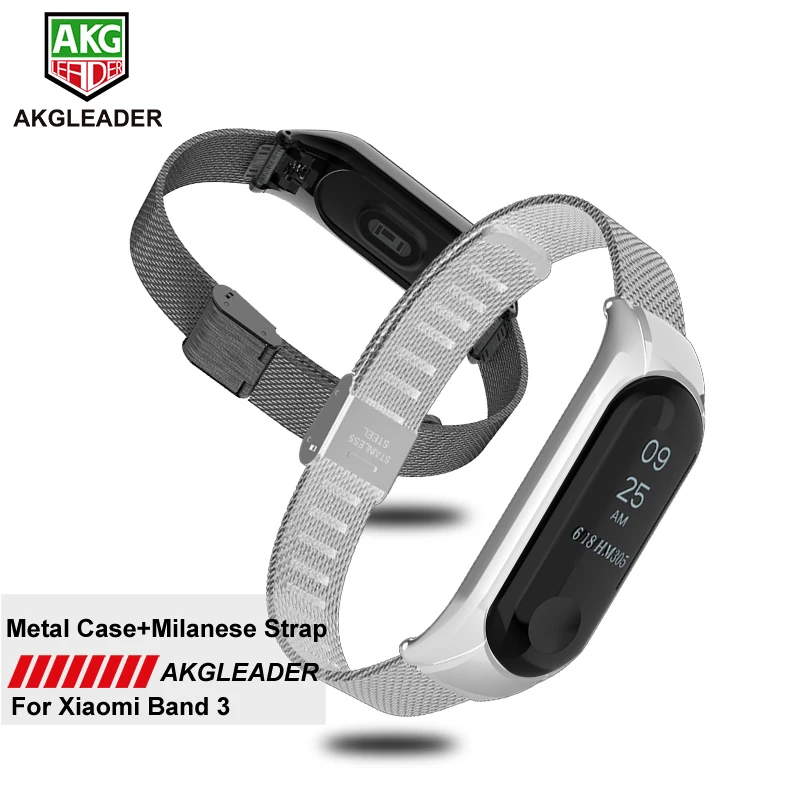 Ремешок AKGLEADER для Xiaomi Band MI 3 стальной браслет Миланская петля со складной пряжкой