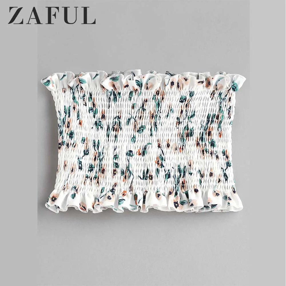 Женский топ без бретелек ZAFUL эластичный укороченный с цветочным принтом косточек