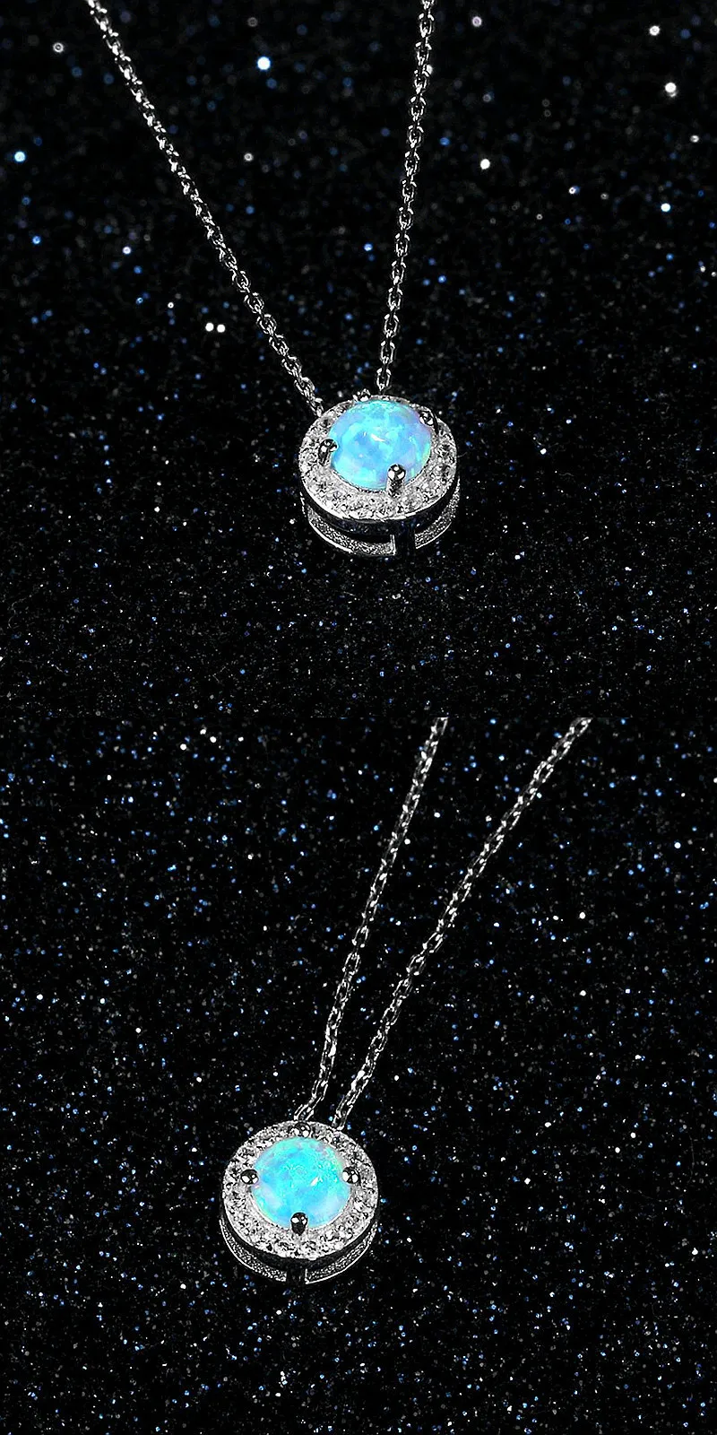 

AiMolies 8*8mm Blue Opal Pendant+Earrings Sterling Silver Jewelry Set QT0070