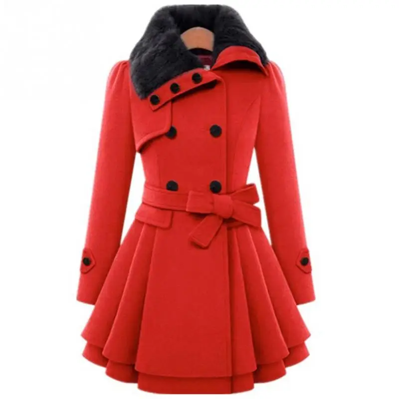 Women Lapel Collar Medium Length Jackets Female Thicken Autumn Winter Solid Color Elegant Double Breasted Fur Woolen Coats | Женская