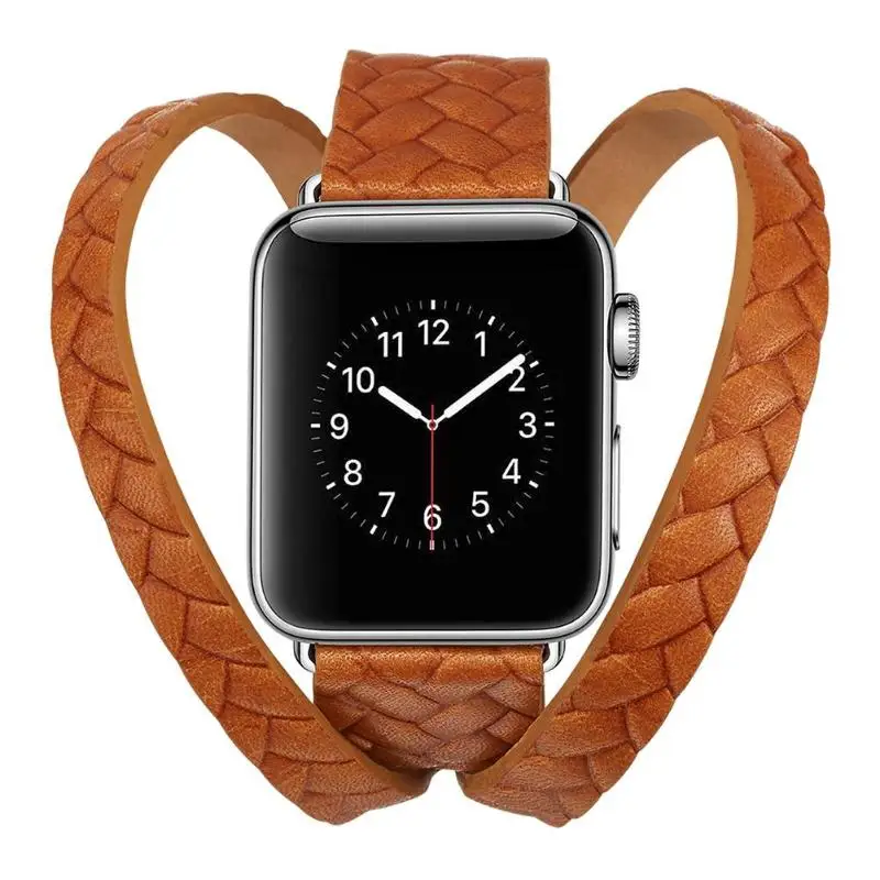 Кожаный ремешок для часов с двойной петлей тиснением в виде короны iWatch 1 2