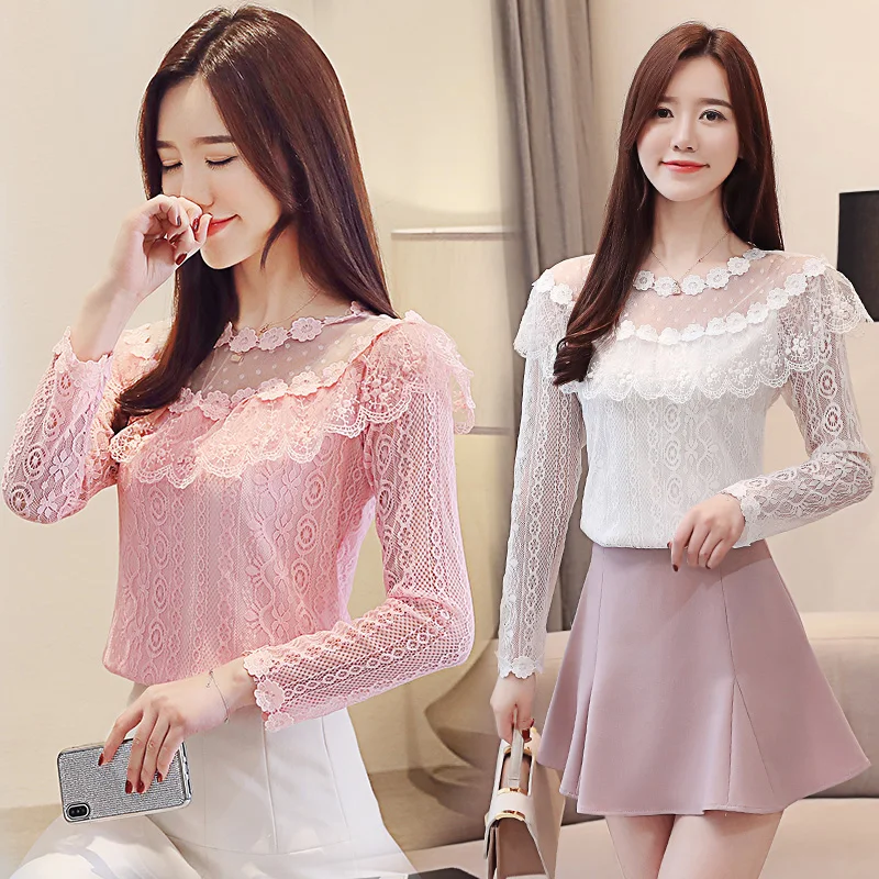 

blusas mujer de moda 2019 hollow lace flower hollow out blouse shirt long sleeve womens tops and blouses sexy shirt clothes