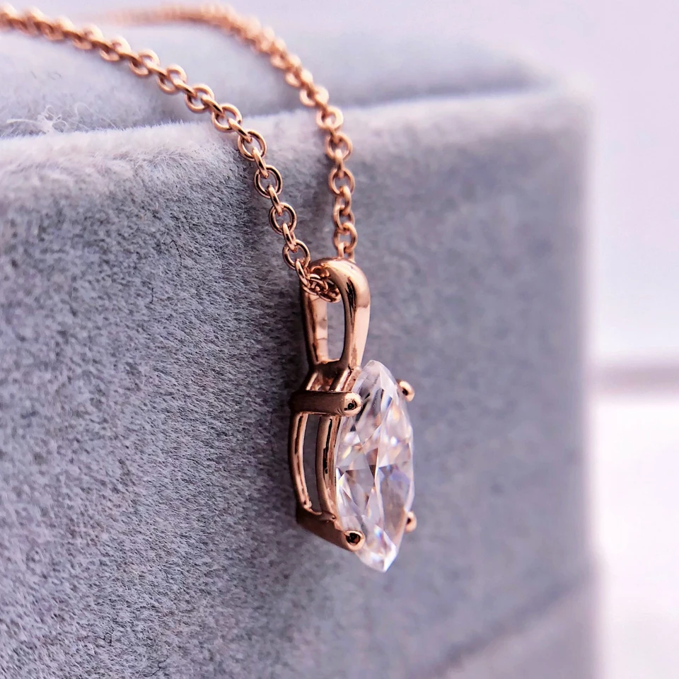 1CT Чарльз и Colvard Муассанит Цепочки ожерелья из 18 каратного розового золота DEF ВВС