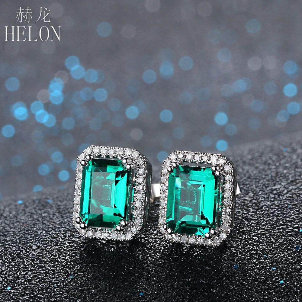 HELON 2.1ct 5x7 мм подлинные обработанные изумрудами серьги для помолвки 10K из белого