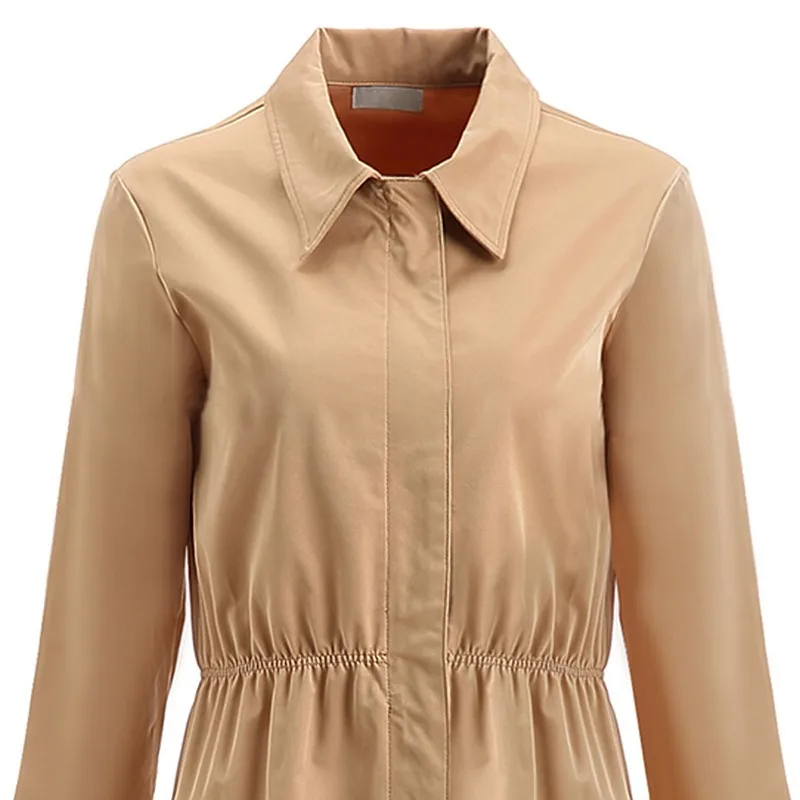 TWOTWINSTYLE хаки Тренч женский воротник с лацканами длинным рукавом Высокая талия