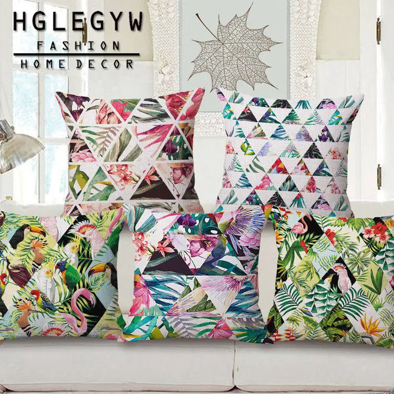 

Triangle Tropical Flowe Pillow Case Throw Pillowcase Cotton Linen Printed Pillow Covers For Office Home Textile