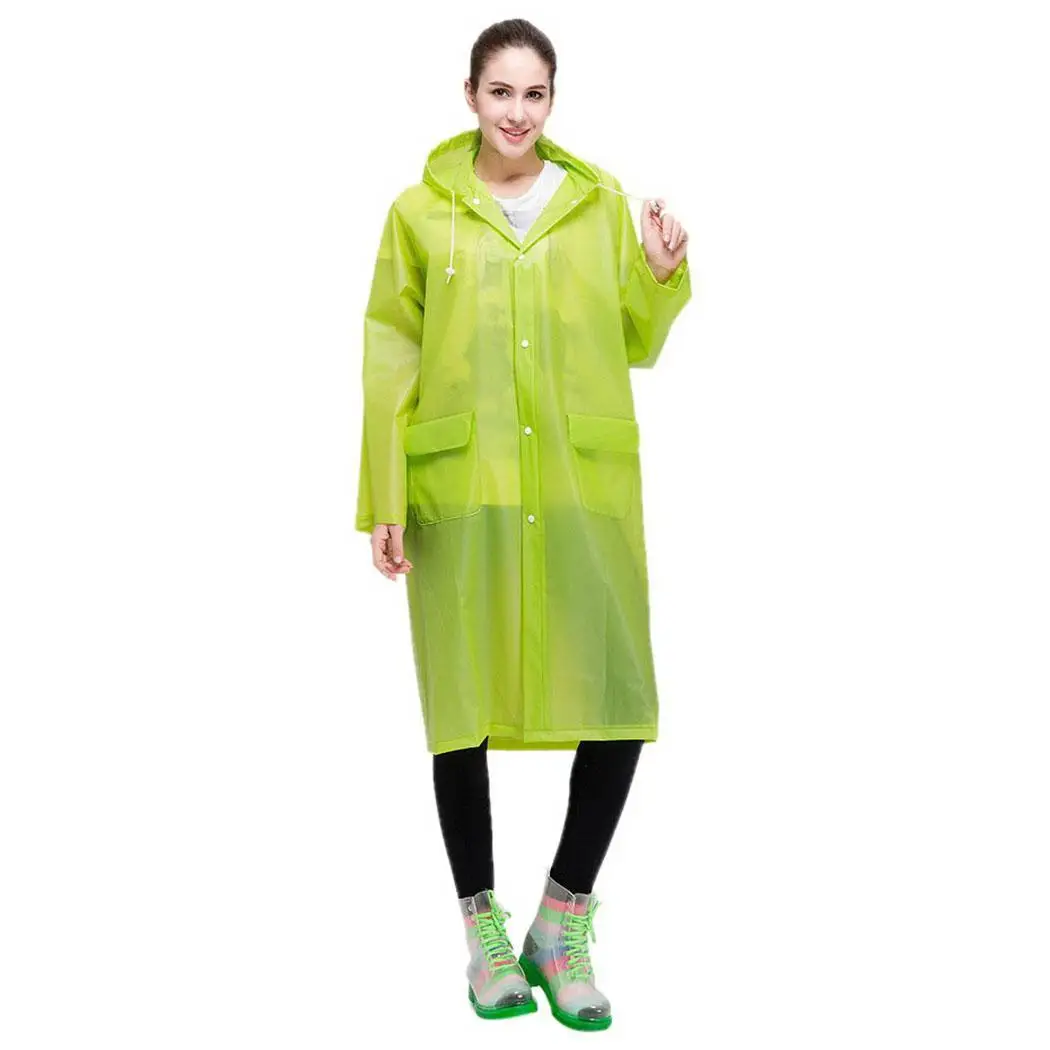 Женское длинное дождевик EVA Легкий рукав с капюшоном карманы капюшон для