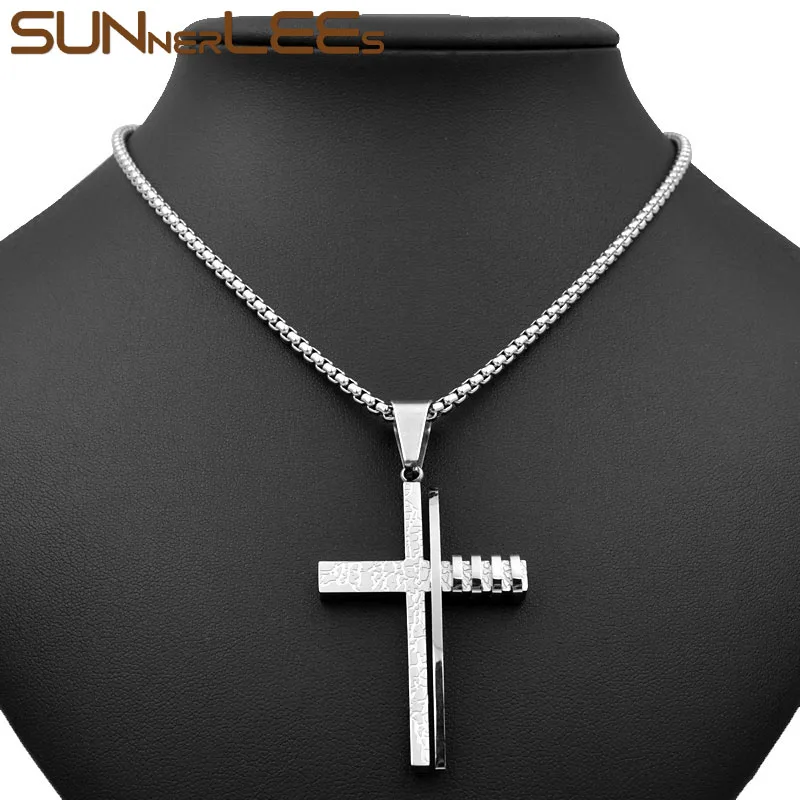 SUNNERLEES Jewelry Stainless Steel Jesus Christ Cross Pendant Necklace Silver Color Gold Plated Link Chain Men Women Gift SP241 | Украшения