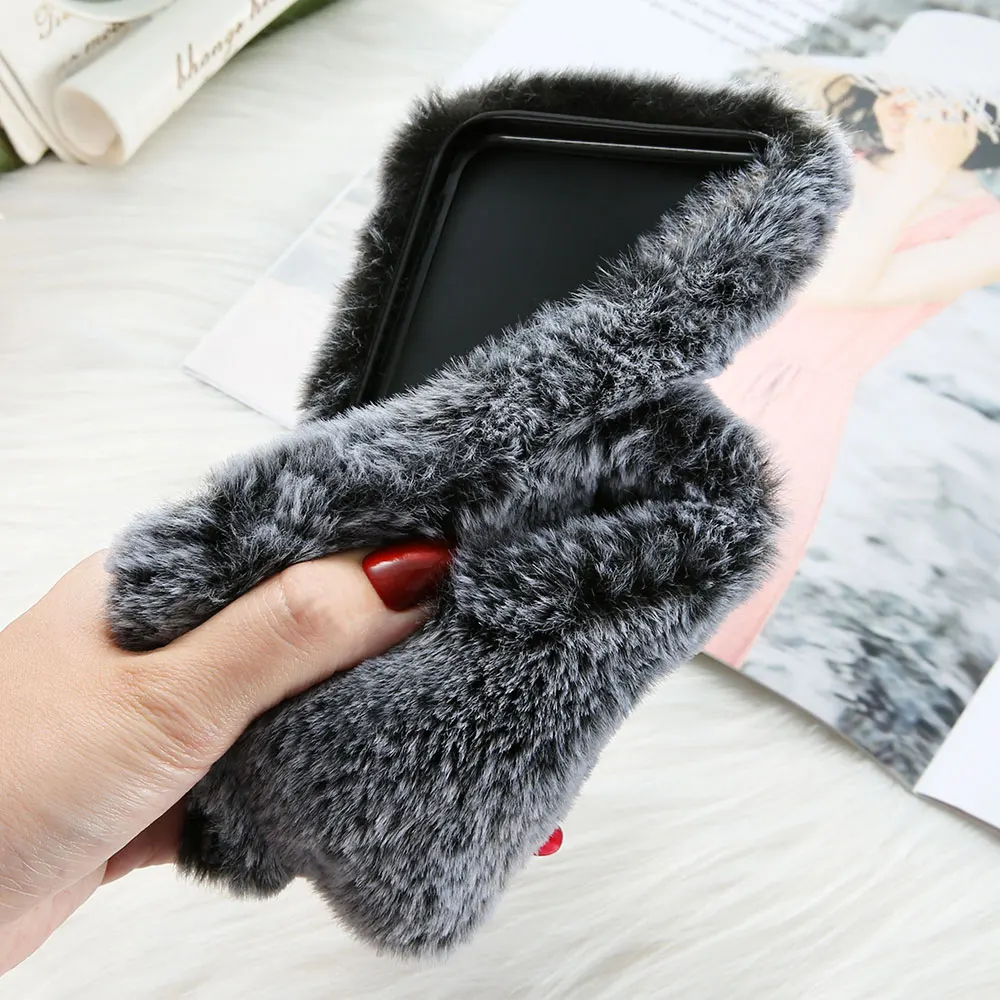 Мягкий теплый меховой чехол KISSCASE для iPhone 7 8 6 6S X XS MAX Блестящий Алмазный телефона