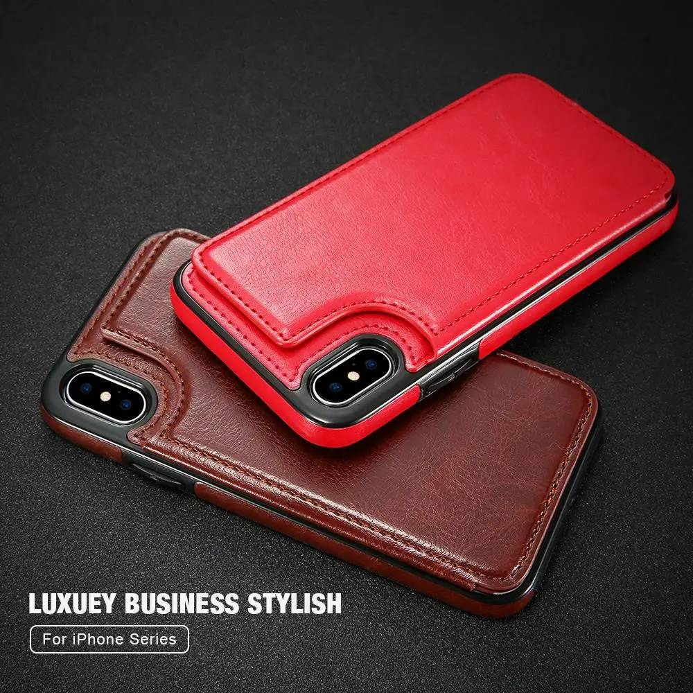 KISSCASE кожаный деловой чехол для iPhone 8 Plus 7 XS X полная защита держатель Подставка