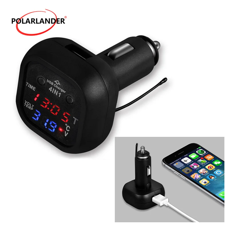 High Quality Car Voltage Temperature Clock Display 4in1 2.1A Usb Charger Battery Monitor Voltmeter For Android Phone | Автомобили и