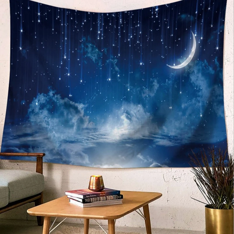 Fancy Sight Printed Cartoon Moon Cosmos Explore Polyester Tapestry Bedroom Wall Hanging Gobelin Bedding Cover Home Decor | Дом и сад