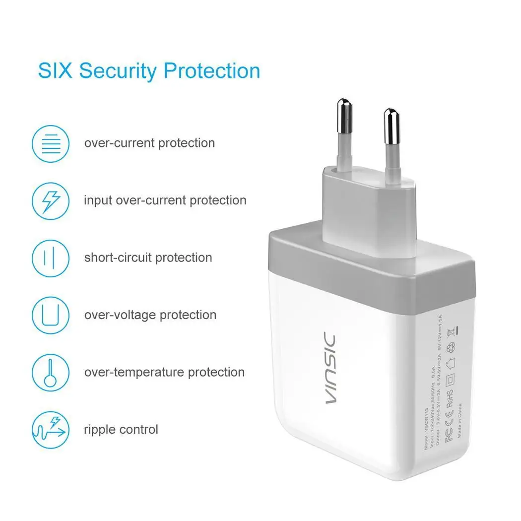 uick Charge 3.0 QC3.0 USB Wall Charger Travel Phone with Type-C Cable For iPhone Sumsung S8+S7 S6 Xiaomi HTC | Мобильные телефоны и