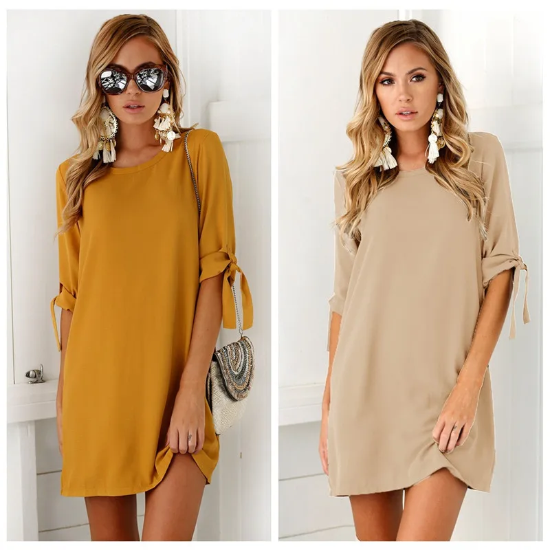 

2019 7 colors Soild Sexy Dresses Women Half Sleeve Women Vestidos Loose Dress Clothes Winter Autumn Casual Dresses Club Wear