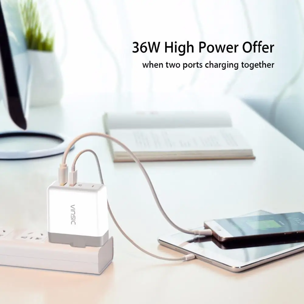 Vinsic 36 Вт Quick Charge 3 0 QC3.0 Dual USB Wall Зарядное устройство путешествия для телефона я/iPad