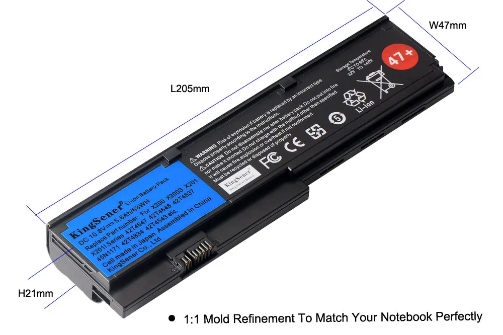 Аккумулятор KingSener 5800 мач для ноутбука Lenovo IBM ThinkPad X200 X200S X201 X201I Series 42T4834 42T4535 42T4543 42T4650
