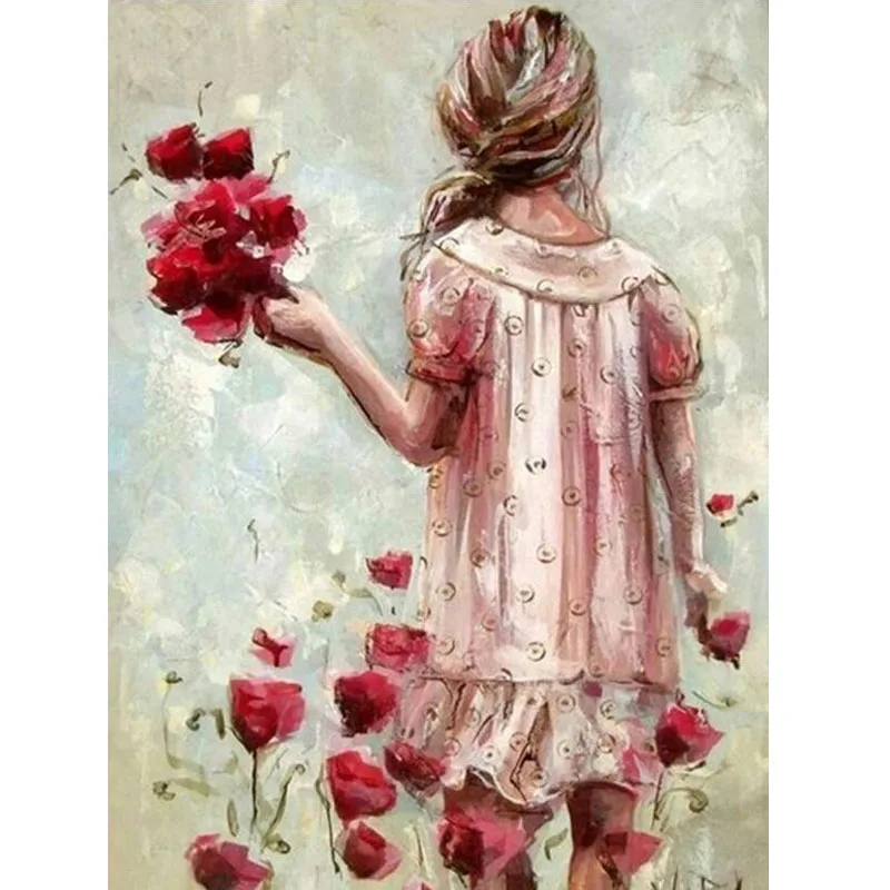 Фото Квадратная алмазная живопись девушки ангелы и красная роза вышивка наборы для