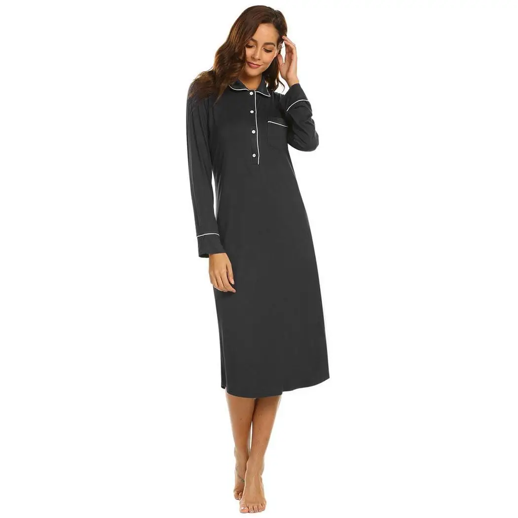 sleep Waist 88cm Height Turn-down Collar Hip Button Long Solid Women 59cm Loose 176cm Night Nightdress Sleeve 90cm Bust | Женская одежда