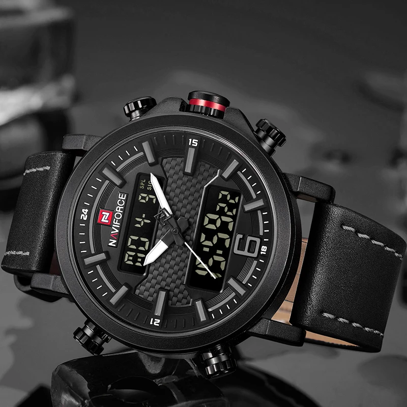 Часы NAVIFORCE мужские модные спортивные кожаные водонепроницаемые кварцевые