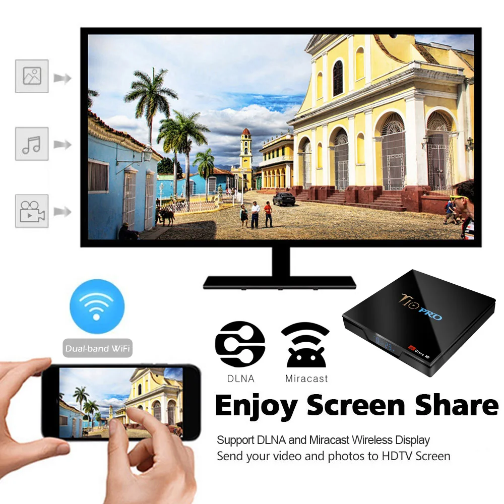 T10 PRO Smart Android 8 1 TV Box Cortex A53 S905X2 Четырехъядерный 4K 4GB32GB WiFi BT4.1 медиаплеер LED экран