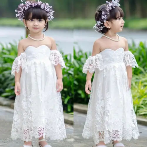 Toddler Kid Baby Girl Dress Summer Pure White Lace Openwork Princess Party Pageant Long Dresses | Детская одежда и обувь
