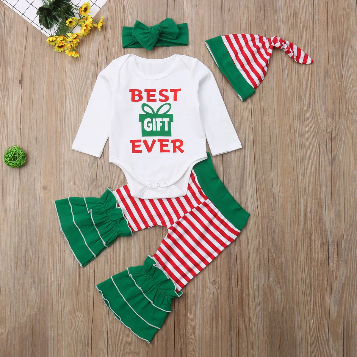 4PCS Newborn Baby Girls Christmas Clothes Romper Pants Outfits Set 0-24M | Детская одежда и обувь