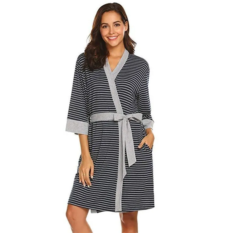 ENXI модная одежда для сна в полоску беременных женщин кимоно Ночная рубашка