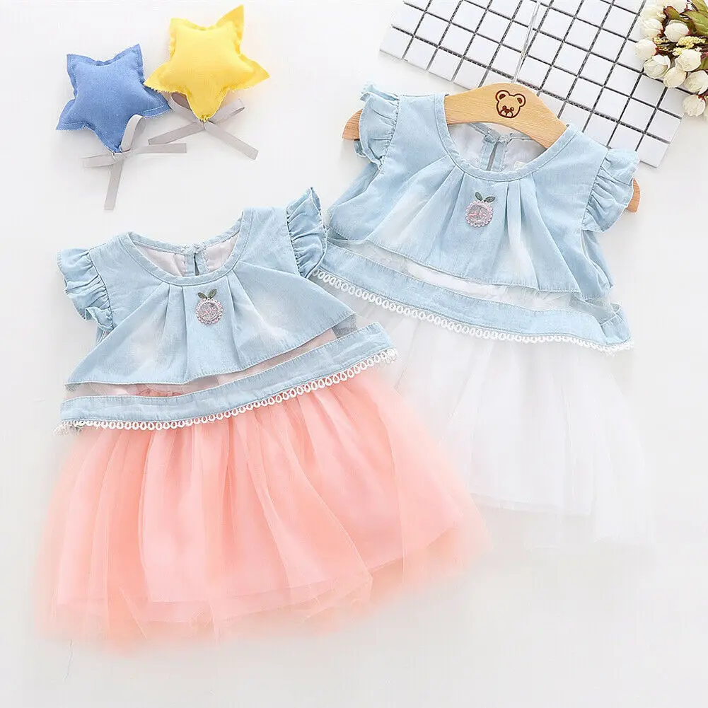 2019 Emmababy младенческой Дети для маленьких девочек джинсовые принцесса сетки