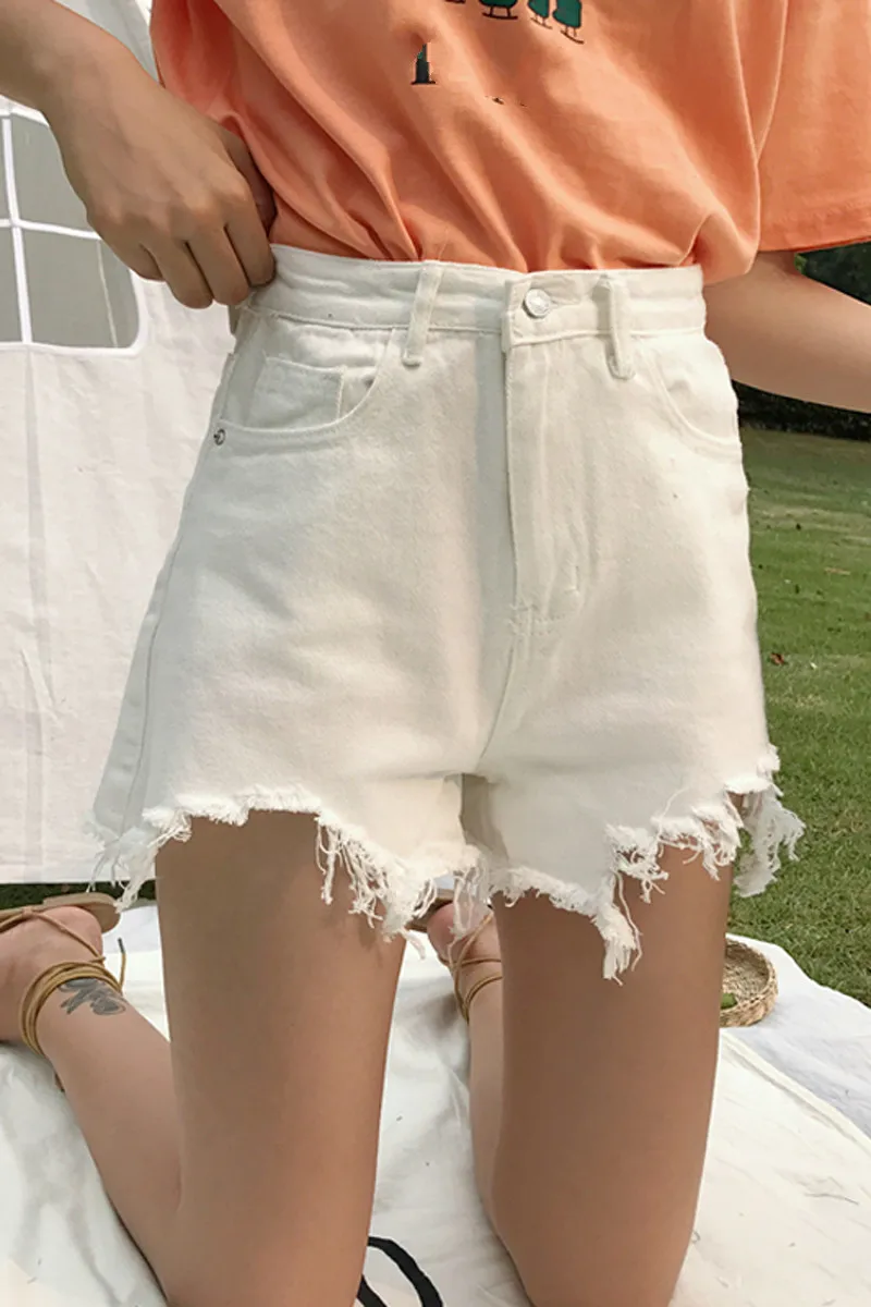 

2019 New Fashion Spring Summer White Black High Waist Denim Shorts Women Slim Fringe Casual Sexy Jeans Shorts Feminino