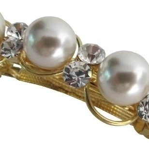Bridal Barrette Golden Tone 10mm White Pearls &amp Crystals | Красота и здоровье