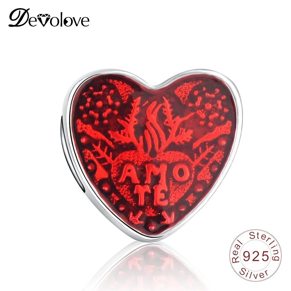 DEVOLOVE 100% стерлингового серебра 925 цветок сердце Шарм для браслета Pandora шарм