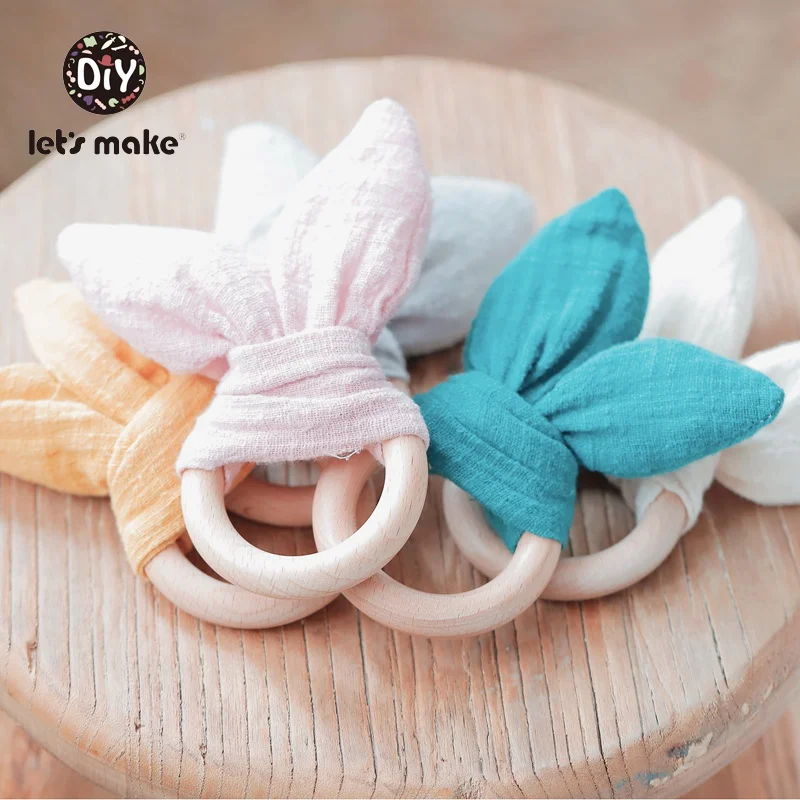 

Let's make Bunny Ear Baby Teething Ring 1pc Teether 70mm Safe Organic Wooden Ring Nursing Training Newborns Toys Baby Teethers