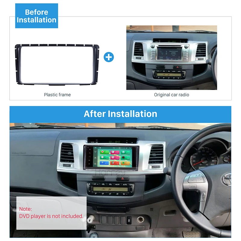 Комплект автомагнитолы Harfey 202*102 мм 2Din с рамкой для Toyota Hilux Vigo Fortuner 2012-2014 комплект