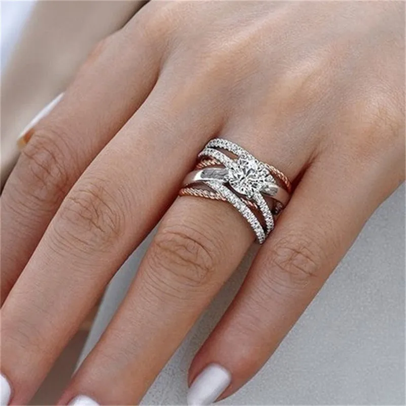 Новое Розовое золото кольца для женщин полное Кристальное обручальное кольцо