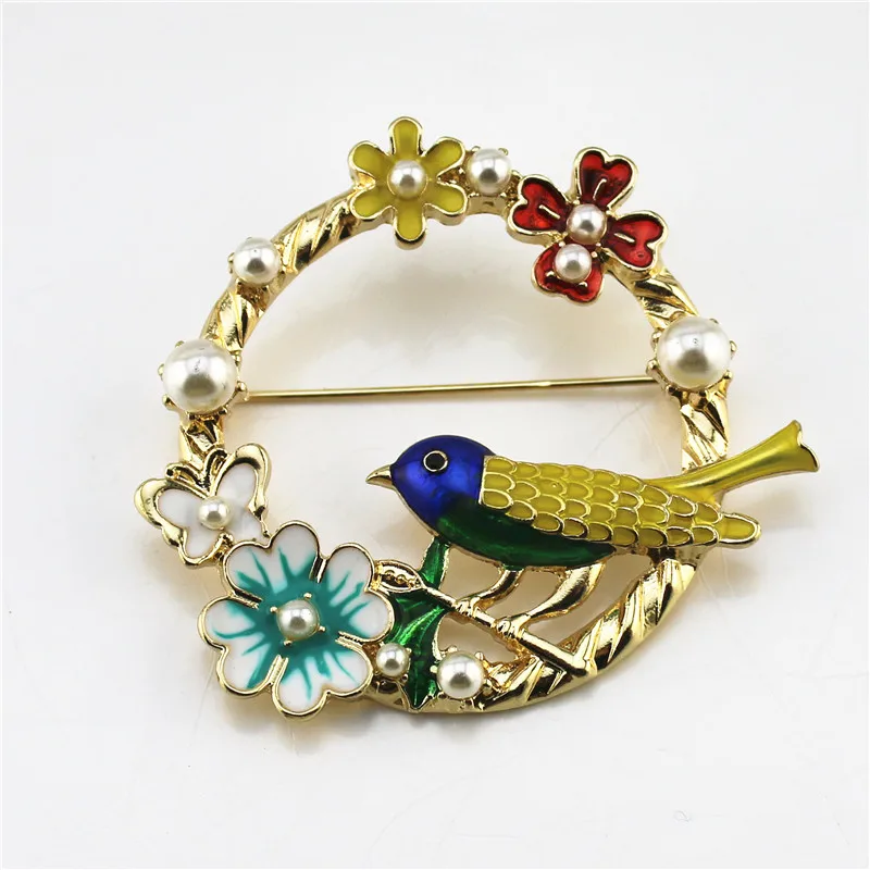 Free shipping New Europe and America color Enamel Bird language floral temperament coat brooch accessories female | Украшения и