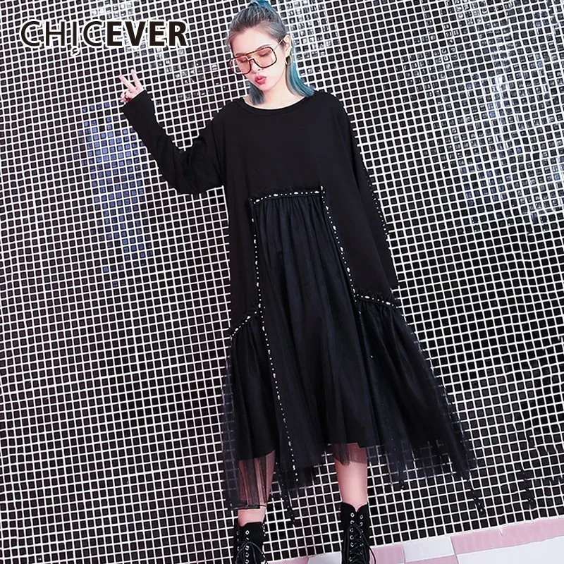 Женское платье CHICEVER черное с длинным рукавом | Женская одежда