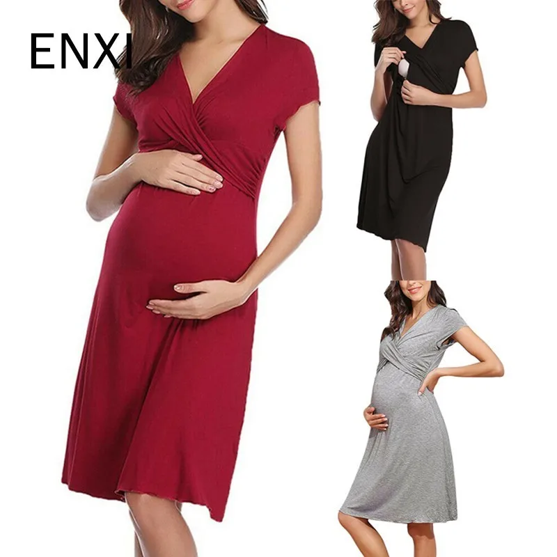 Dress Summer Maternity Clothing Soft Modal Clothes For Pregnant Women Dresses Long Pregnancy Women's | Мать и ребенок