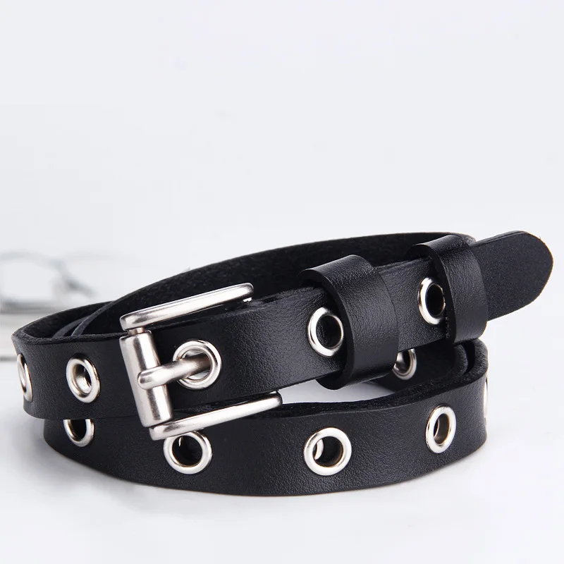 Натуральная кожа для панков молодежная мода ремень женщин стиль черный полые