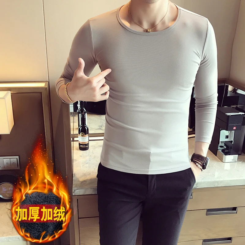 Осенняя и зимняя новая бархатная плотная футболка с длинными рукавами Мужская