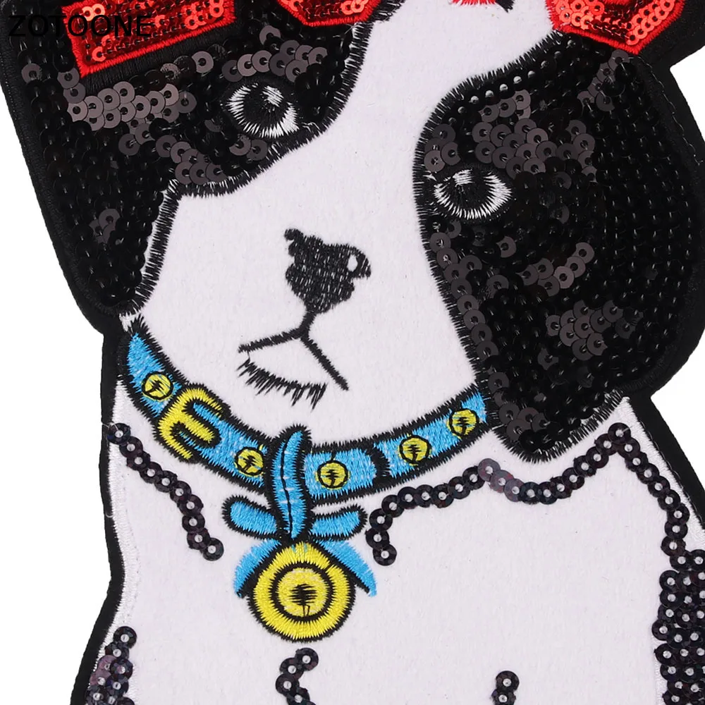 ZOTOONE LOVE White Dog Patches Cartoon Embroidery Sequin Patch for Clothing Sew on DIY Decoration Clothes Sticker Applique Badge | Дом и сад