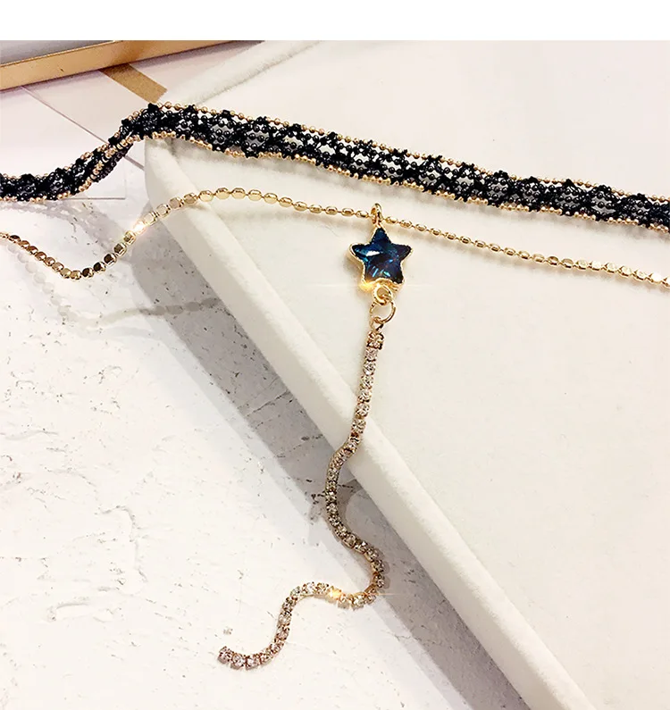 Простое Маленькое черное кружевное ожерелье чокер с бусинами для женщин 2019