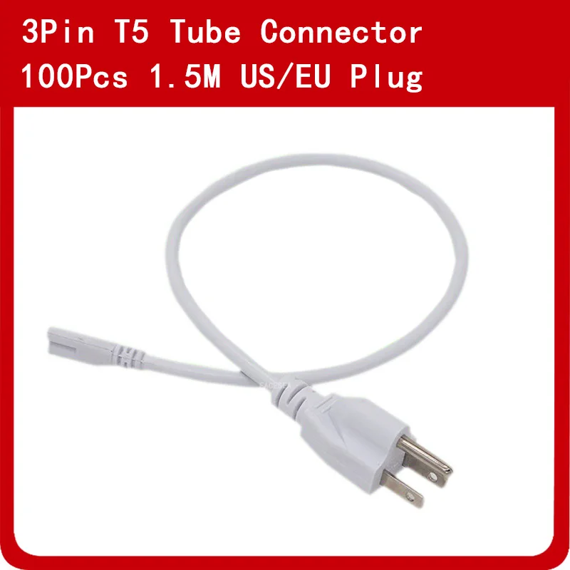 

100pcs 1.5m T5 T8 LED Lamp Tube Connectors Extend Cable with US Plug / EU Plug 3 pin Wire Connecting Extension Power Cord By DHL
