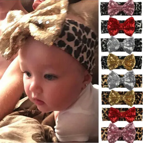 PUDCOCO Newest Toddler Girls Kids Baby Leopard Print Bow Headband Stretch Turban Head Wrap New Headwear | Детская одежда и обувь